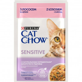Cat Chow Sensitive с лососем и цукини в соусе 85 г (7613037025521)