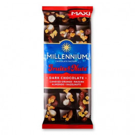   Millennium Шоколад чорний  Fruits&Nuts мигдаль-фундук-цукати-родзинки, 140 г (4820075508005)