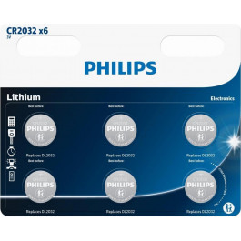   Philips CR-2032 bat(3B) Lithium 6шт (CR2032P6/01B)