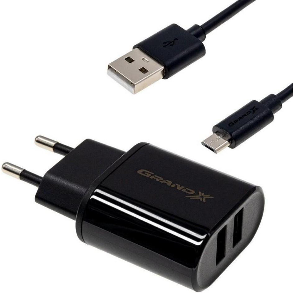 Grand-X CH-15T 1xUSB 2.1A + USB Type-C Black CH_15T - зображення 1