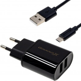   Grand-X CH-15T 1xUSB 2.1A + USB Type-C Black CH_15T