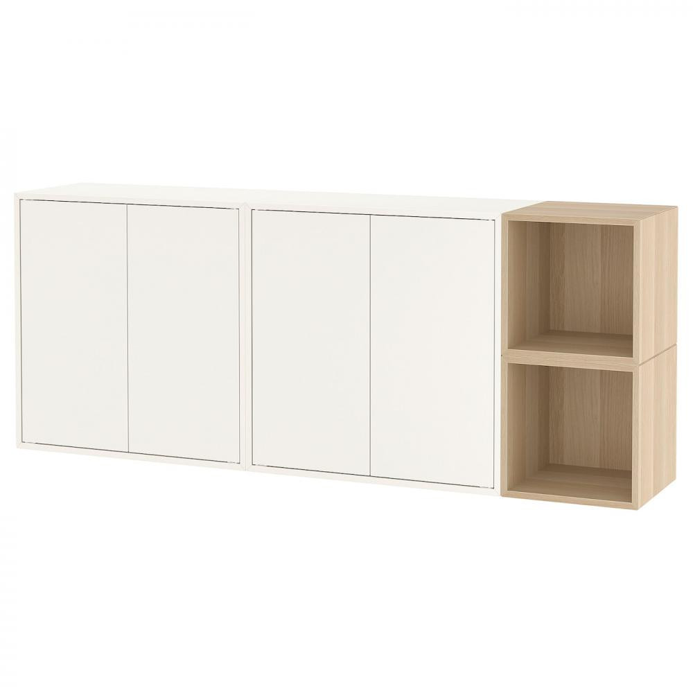 IKEA EKET Комбінація навісної шафи, білий/білий морений дуб, 175x35x70 см (194.942.71) - зображення 1