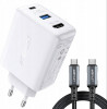 Acefast A17 Fast Charge Smart Wall Charger Hub GaN PD65W White w/Type-C to Type-C cable (AFA17W) - зображення 1