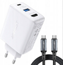   Acefast A17 Fast Charge Smart Wall Charger Hub GaN PD65W White w/Type-C to Type-C cable (AFA17W)