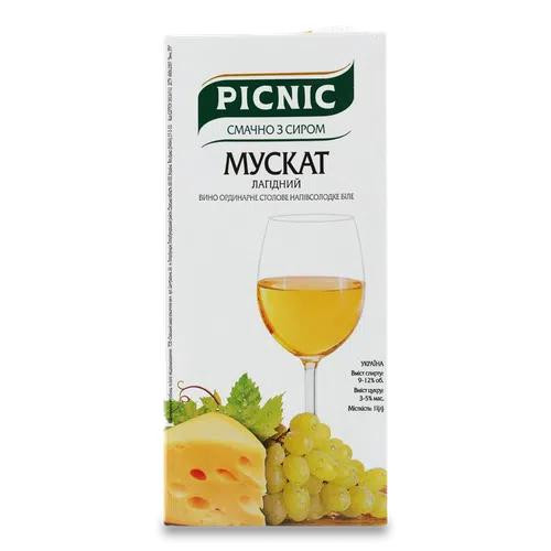 Picnic Вино  «Мускат лагідний» біле напівсолодке, 1 л (4820275980113) - зображення 1