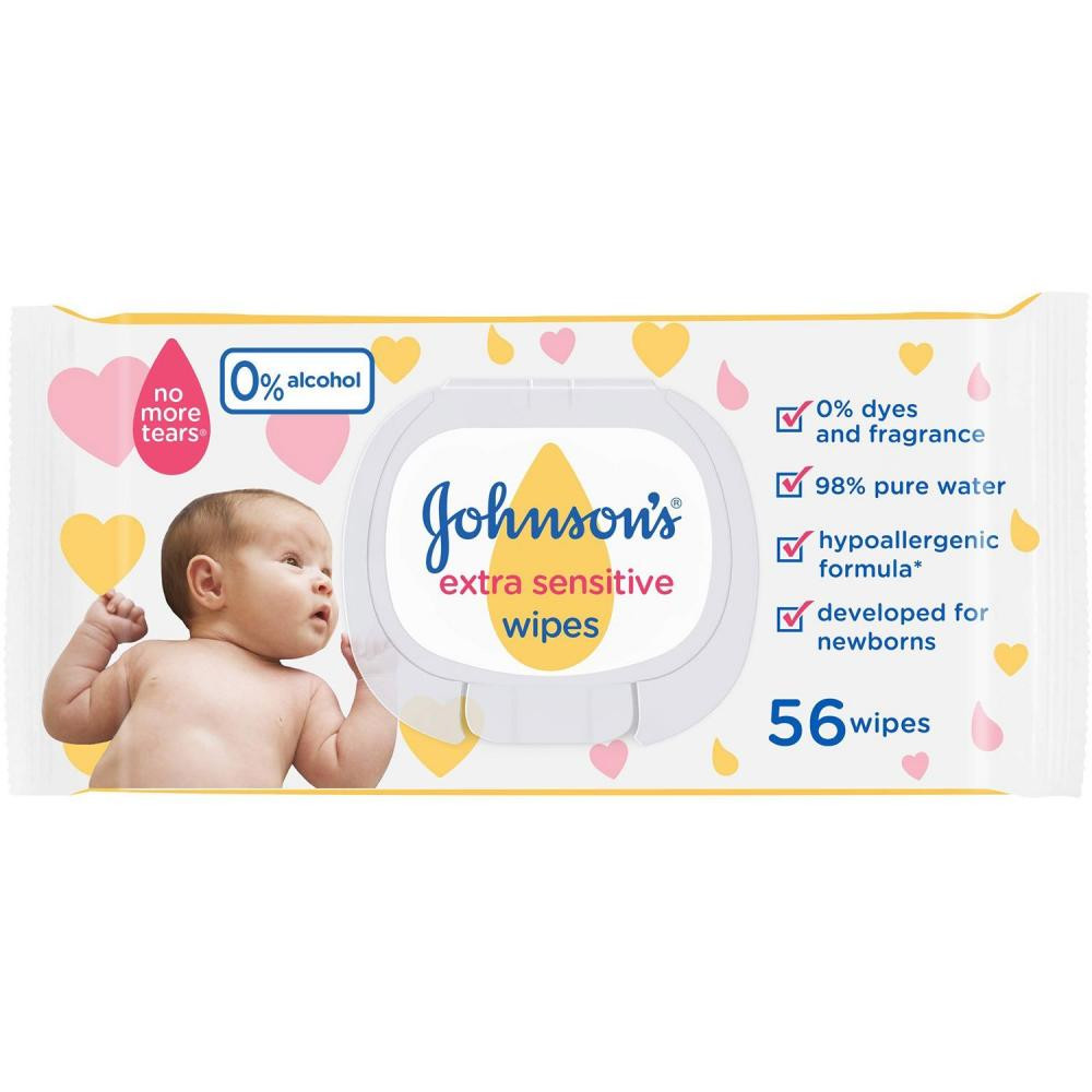 Johnson's Baby Вологі серветки для дітей  Екстра ніжні 0+ 56 шт (3574661599250) - зображення 1