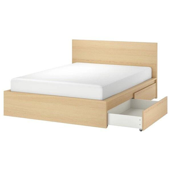 IKEA MALM Каркас высокий с 2 ящиками 160x200 okleina debowa и LONSET основа под матрас (291.766.02) - зображення 1