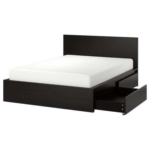 IKEA MALM Каркас высокий с 4 ящиками 160x200 czarnobraz и LONSET основа под матрас (390.192.25) - зображення 1