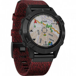   Garmin Fenix 6 Sapphire Black DLC with Heathered Red Nylon Band (010-02158-16)