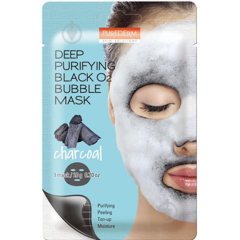 Purederm Маска кислородная очищающая угольная для лица  Deep Purifying Black Q2 Bubble Charcoal 20 г (8809411 - зображення 1