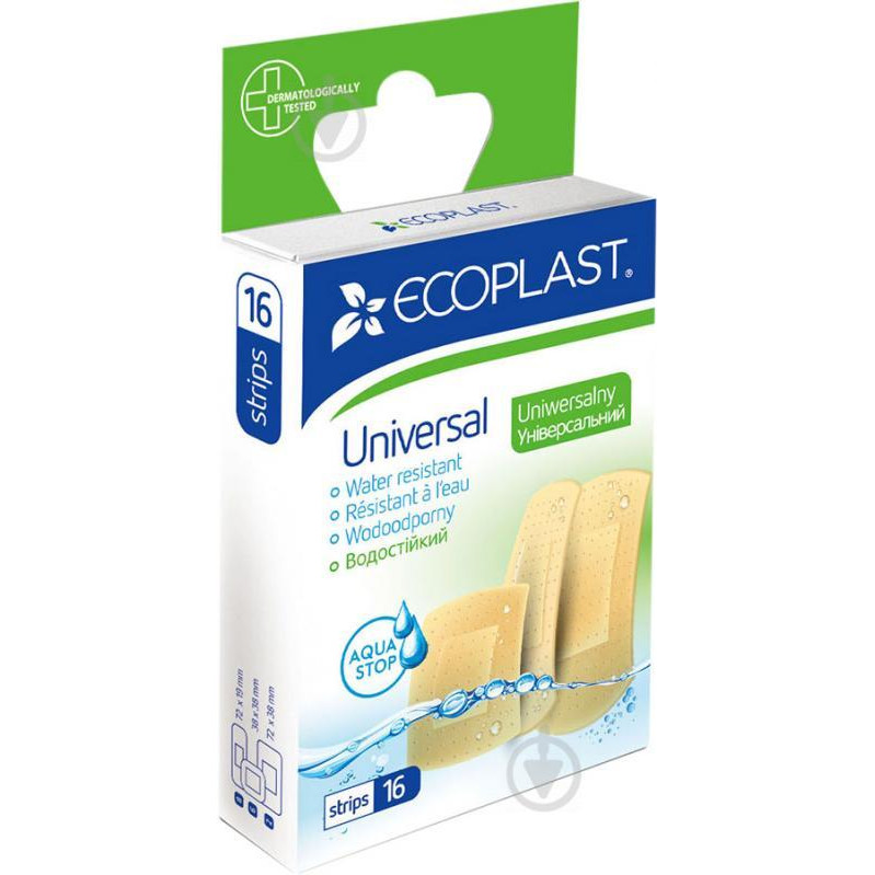 Ecoplast Лейкопластир  Universal 72х19 мм, 38х38 мм, 72х38 мм нестерильні 16 шт. - зображення 1