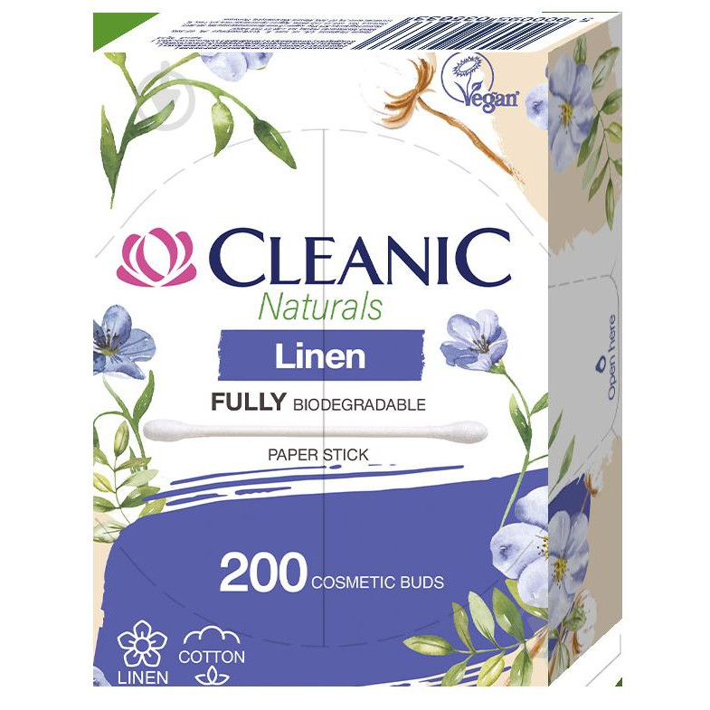 Cleanic Палички ватні  Naturals Linen, 200 шт (5900095035633) - зображення 1