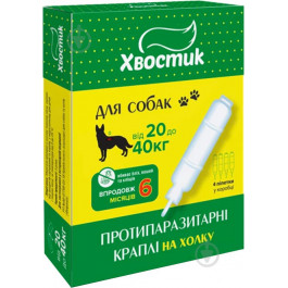   Хвостик Краплі на холку  від паразитів для собак вагою від 20 до 40 кг, фіпроніл, 3.0 мл, 4 шт (160402)