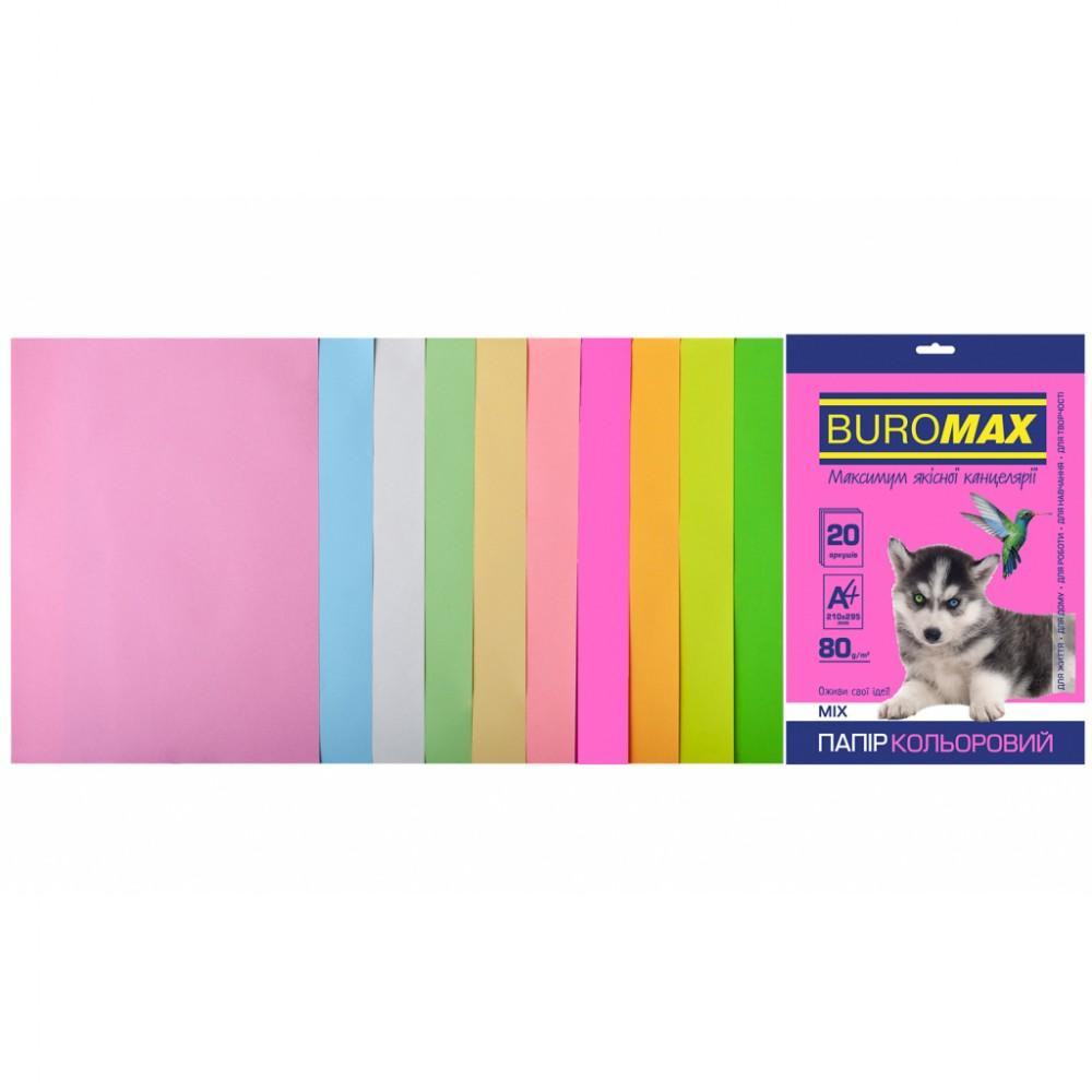 BuroMax А4, 80г/м2, PASTEL+NEON, 10 цветов, 20 листов (BM.2721720-99) - зображення 1