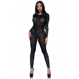   Leg Avenue Комбінезон  Sheer Rhinestone Long Sleeve Catsuit, чорний (714718558431)