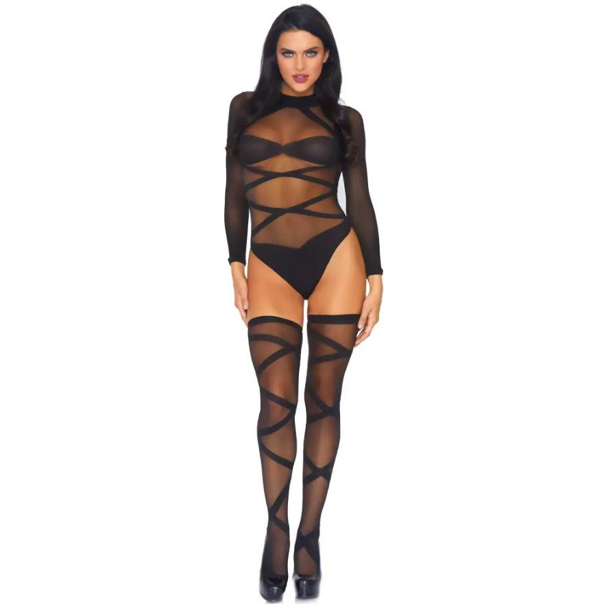 Leg Avenue Комплект  Truth Or Dare Bodysuit And Thigh Highs Set, чорний: боді + панчохи (714718262918) - зображення 1