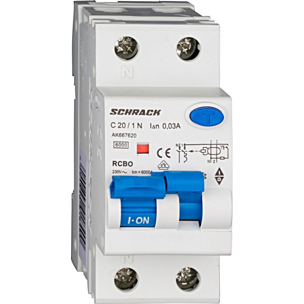 Schrack Technik 6кА/30мА 1P+N 20A х-ка C тип A (AK667620--) - зображення 1