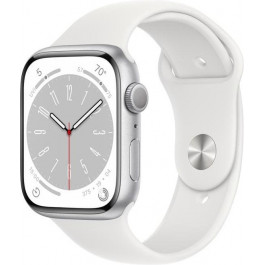   Apple Watch Series 8 GPS 45mm Silver Aluminum Case with White S. Band - S/M (MP6P3/MP6T3)