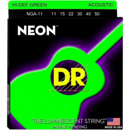   DR Струны для акустической гитары  NGA-11 Hi-Def Neon Green K3 Coated Medium-Light Acoustic Guitar Stri