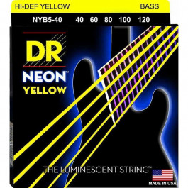   DR NYB5-40 Hi-Def Neon Yellow K3 Coated Light Bass Guitar 5 Strings 40/120