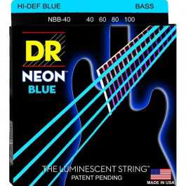   DR Струны для бас-гитары  NBB-40 Hi-Def Neon Blue K3 Coated Light Bass Guitar 4 Strings 40/100