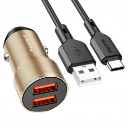   Borofone BZ19 Wisdom dual port car charger set Type-C Gold (BZ19CG)