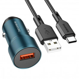   Borofone BZ19A Wisdom single port QC3.0 car charger set Type-C Sapphire Blue (BZ19ACSU)