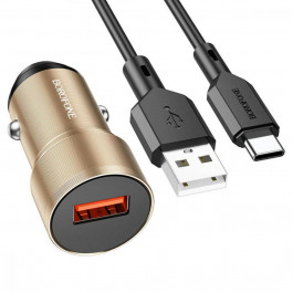   Borofone BZ19A Wisdom single port QC3.0 car charger set Type-C Gold (BZ19ACG)