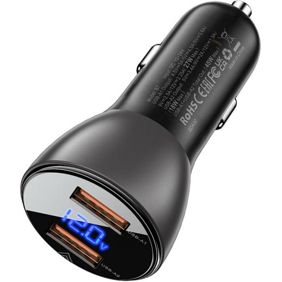 Acefast B7 Fast Charge Car Charger 45W Black (AFB7B) - зображення 1