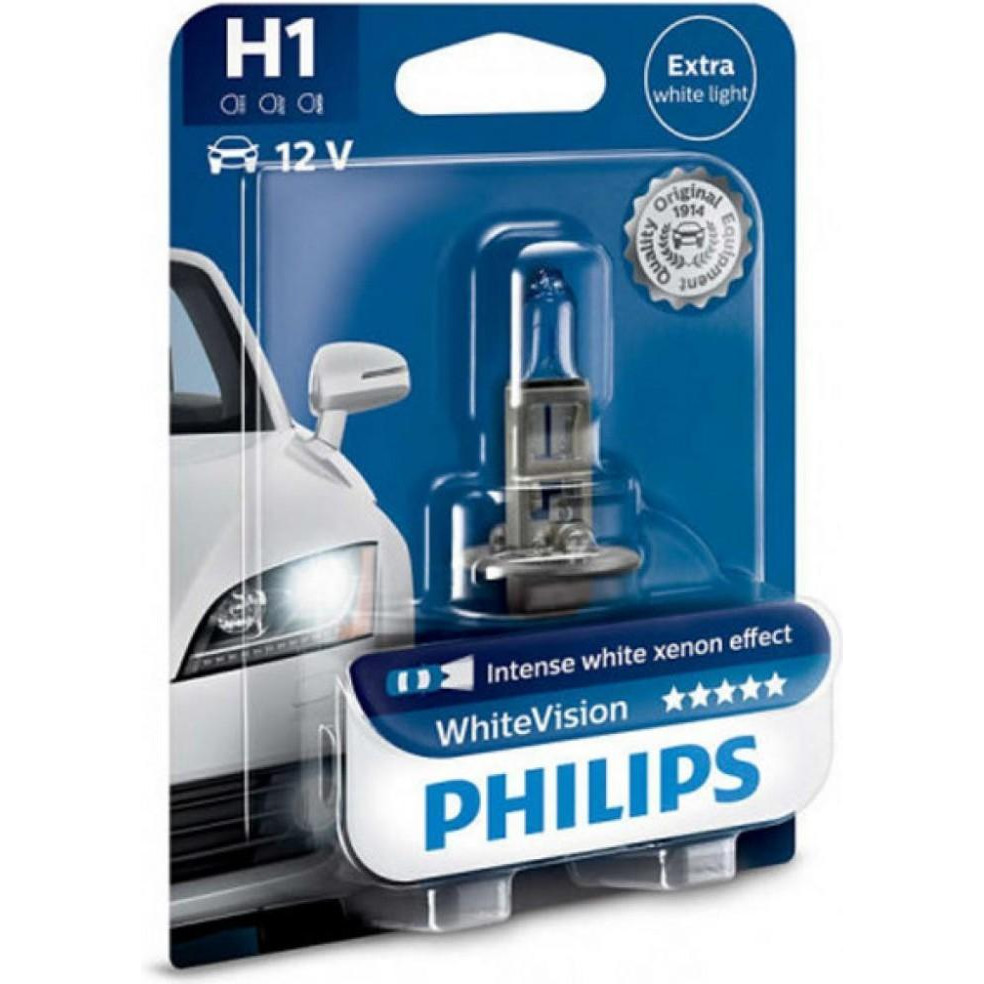 Philips H1 WhiteVision Ultra +60% 55W 12V 3700K 12258WVUB1 - зображення 1