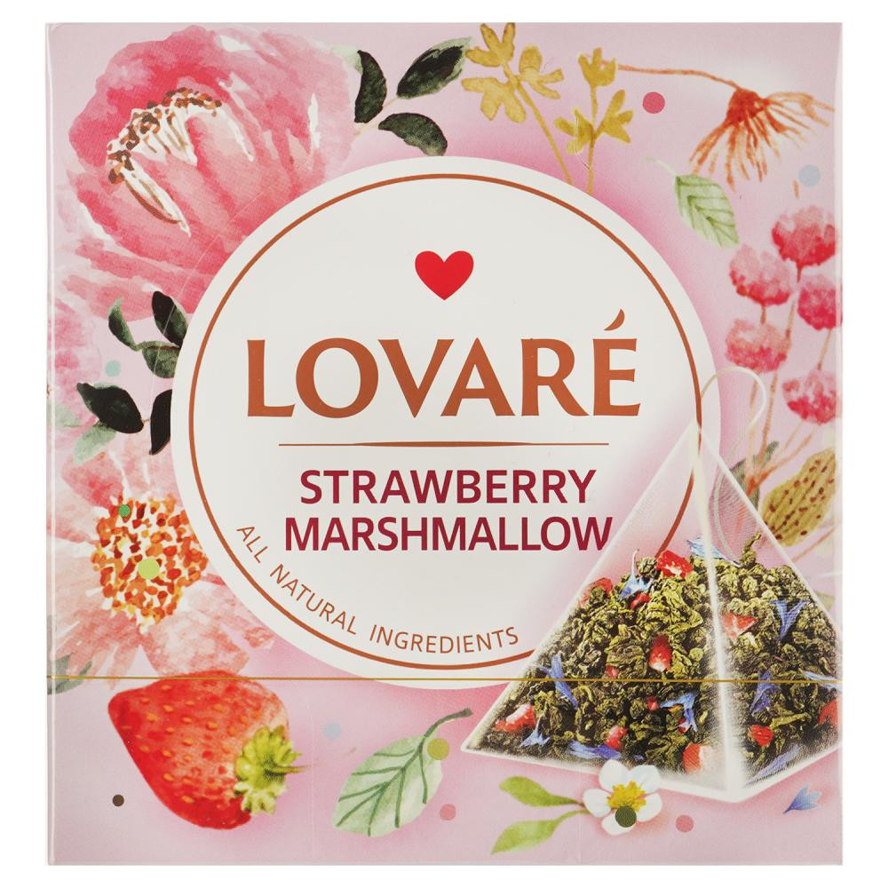 Lovare Чай зеленый Srtawberry Marshmallow, 15 пакетиков (4820198874629) - зображення 1