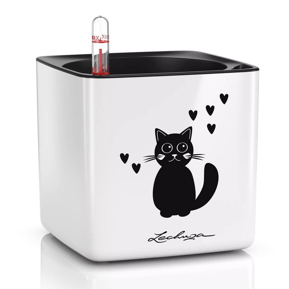 Lechuza Розумний вазон  Cube Glossy Cat 14, білий (13507) - зображення 1