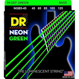   DR Струны для бас-гитары  NGB5-45 Hi-Def Neon Green K3 Coated Medium Bass Guitar 5 Strings 45/125