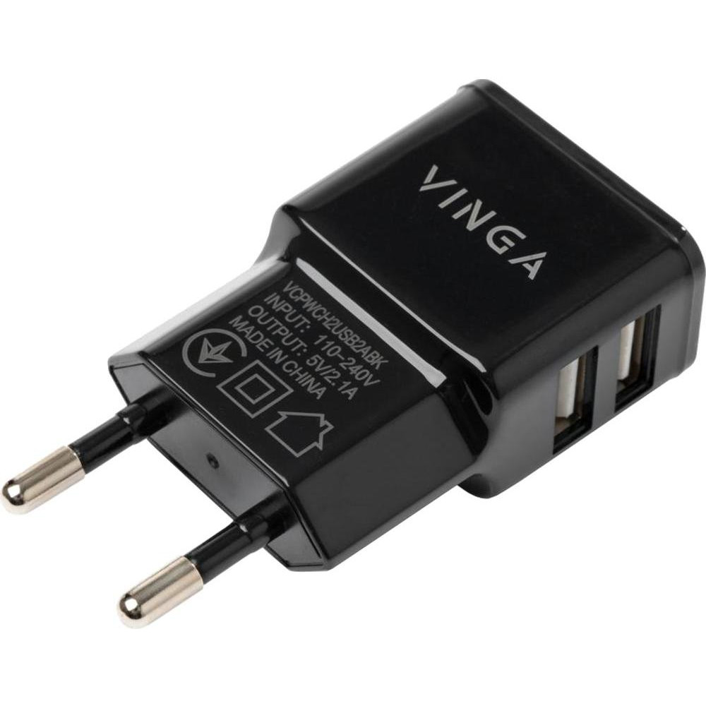 Vinga 2xUSB Wall Charger 2.1A (VCPWCH2USB2ABK) - зображення 1