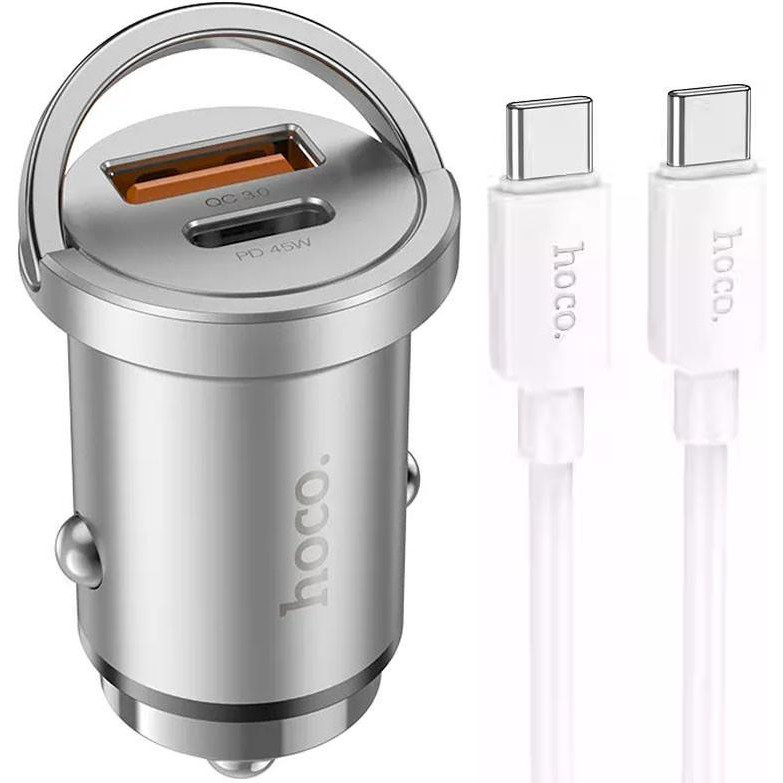 Hoco NZ10 Handy 1xUSB-C, 1xUSB-A, PD45W, QC3.0 + USB Type-C to Type-C Silver - зображення 1