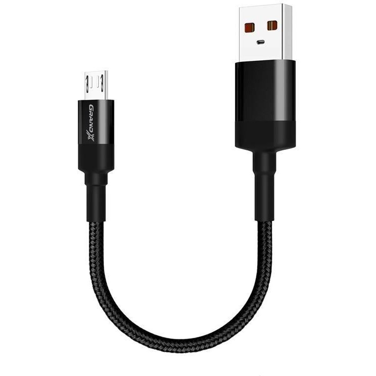 Grand-X USB-microUSB 20cm CU Black защита ткан.оплетка (FM-20M) - зображення 1