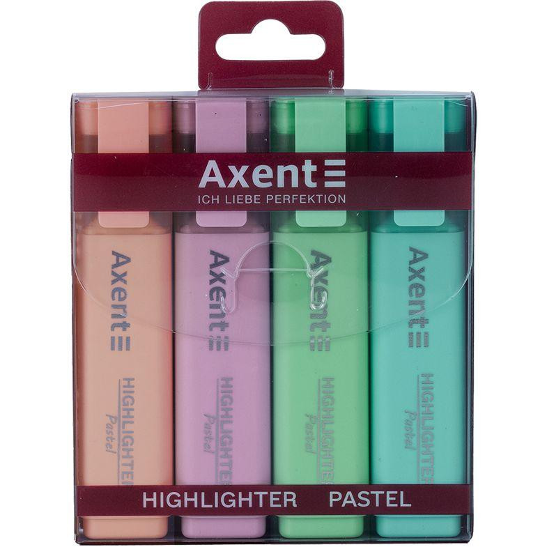 Axent Маркер Highlighter, 1-5 мм клиноп., набір 4х пастель (2537-80-A) - зображення 1