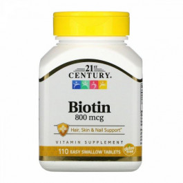   21st Century Биотин, , Biotin, 800 мкг, 110 таблеток