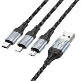   Hoco X102 Fresh 3-in-1 USB Type-A to USB Type-C/Micro USB/Lightning 1m Black (6942007608794)