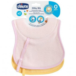   Chicco Слюнявчик Milky, 0 м+, 2 шт, розовый (16300.10)