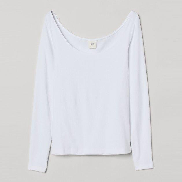 H&M Лонгслів довгий жіночий  FL0825564-White XL Білий (DN4000000254418) - зображення 1