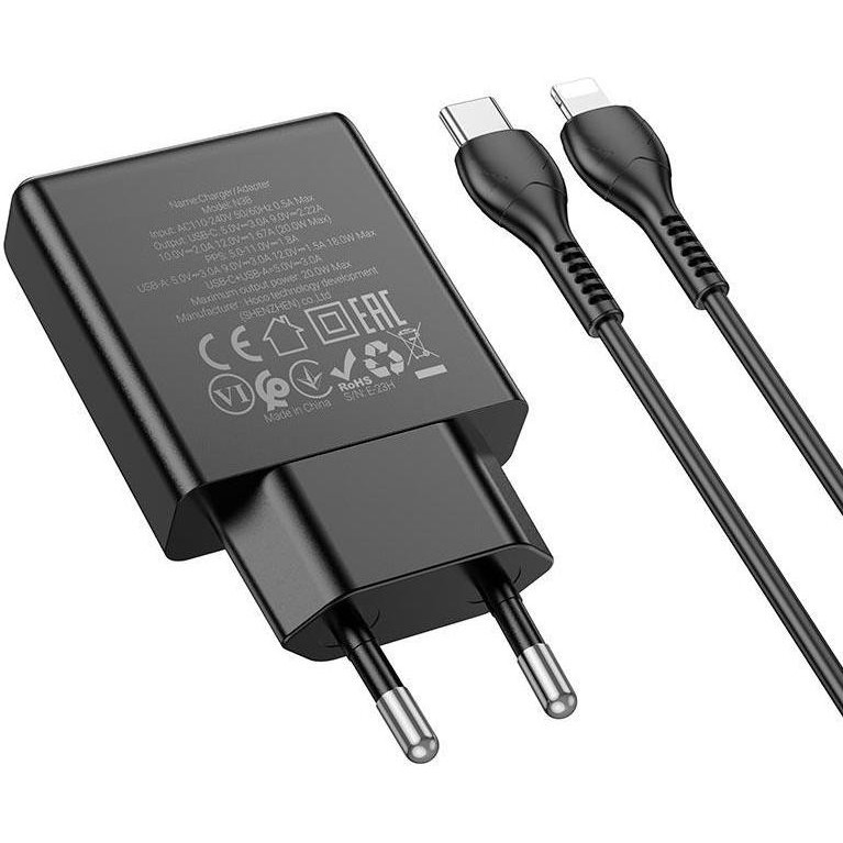 Hoco N38 20W USB-C Black UBB Type-C to Lightning cable - зображення 1