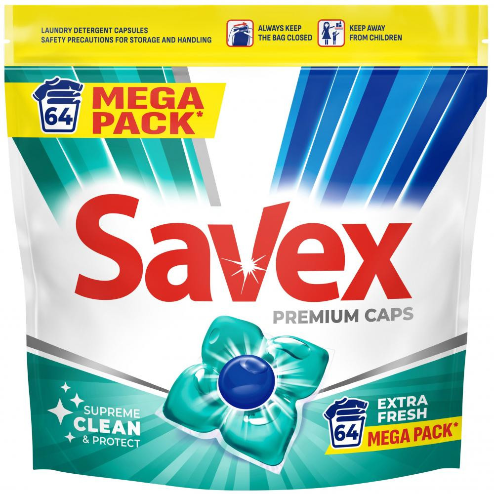 Savex Капсули для прання  Premium Caps Extra Fresh 64 шт. (3800024048173) - зображення 1