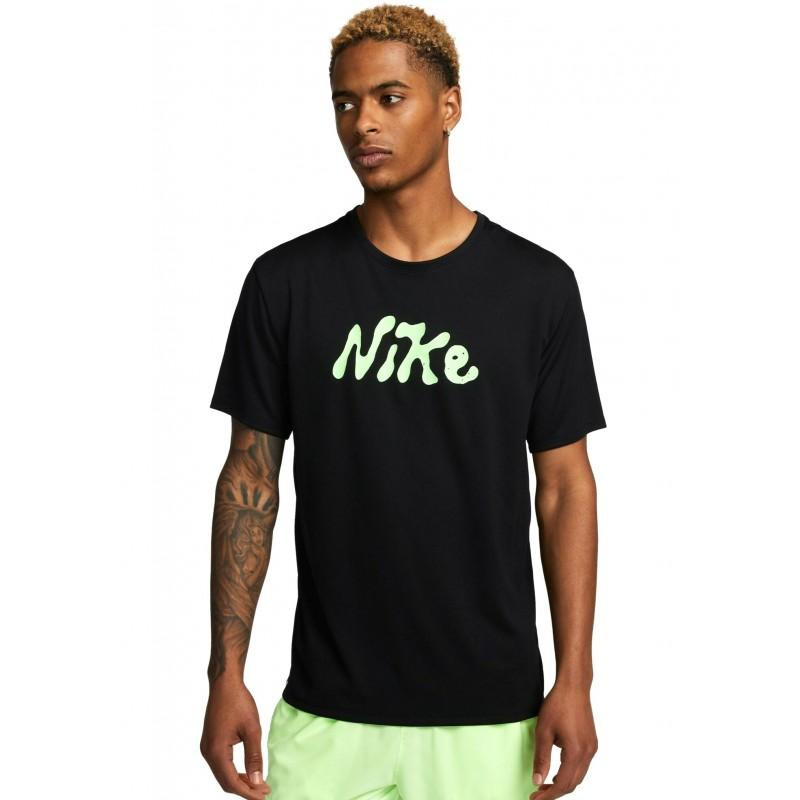 Nike Футболка спортивна m nk df uv s72 miler ss (FB7946-010) L Чорний, Зелений - зображення 1