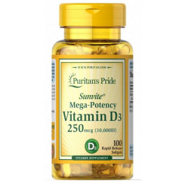   Puritan's Pride Витамин Д3, Vitamin D3, , 10,000 МЕ, 100 капсул (PTP-35872)