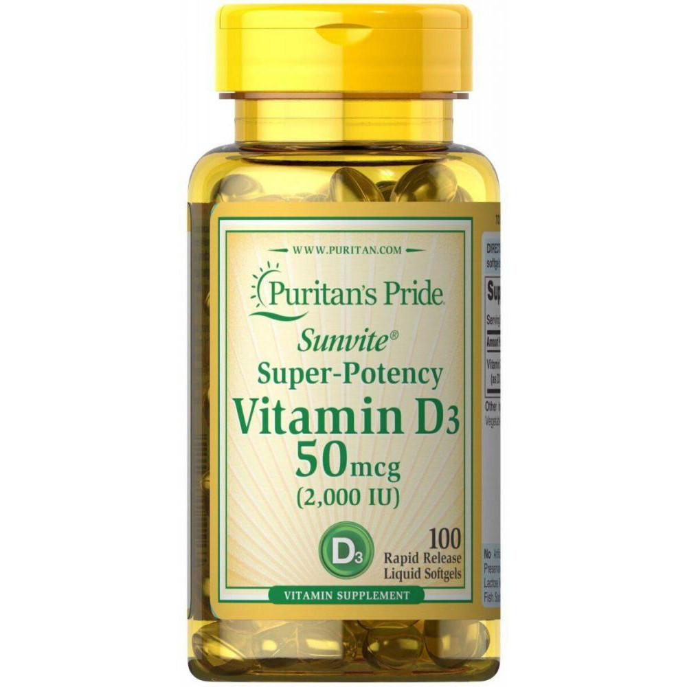 Puritan's Pride Витамин Д3 Vitamin D3 2000 МЕ 100 капсул (PTP17621) - зображення 1