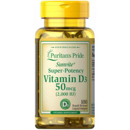   Puritan's Pride Витамин Д3 Vitamin D3 2000 МЕ 100 капсул (PTP17621)