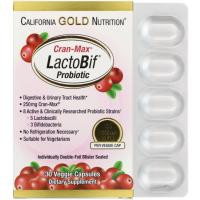   California Gold Nutrition LactoBif Cran-Max Пробіотики з журавлиною 25 млрд КУО 30 рослинних капсул