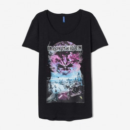   H&M Футболка бавовняна довга чоловіча  060937387 XS Чорна/Iron Maiden (6666000322982)