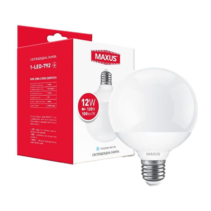 MAXUS LED G95 12W 4100K 220V E27 (1-LED-792) - зображення 1